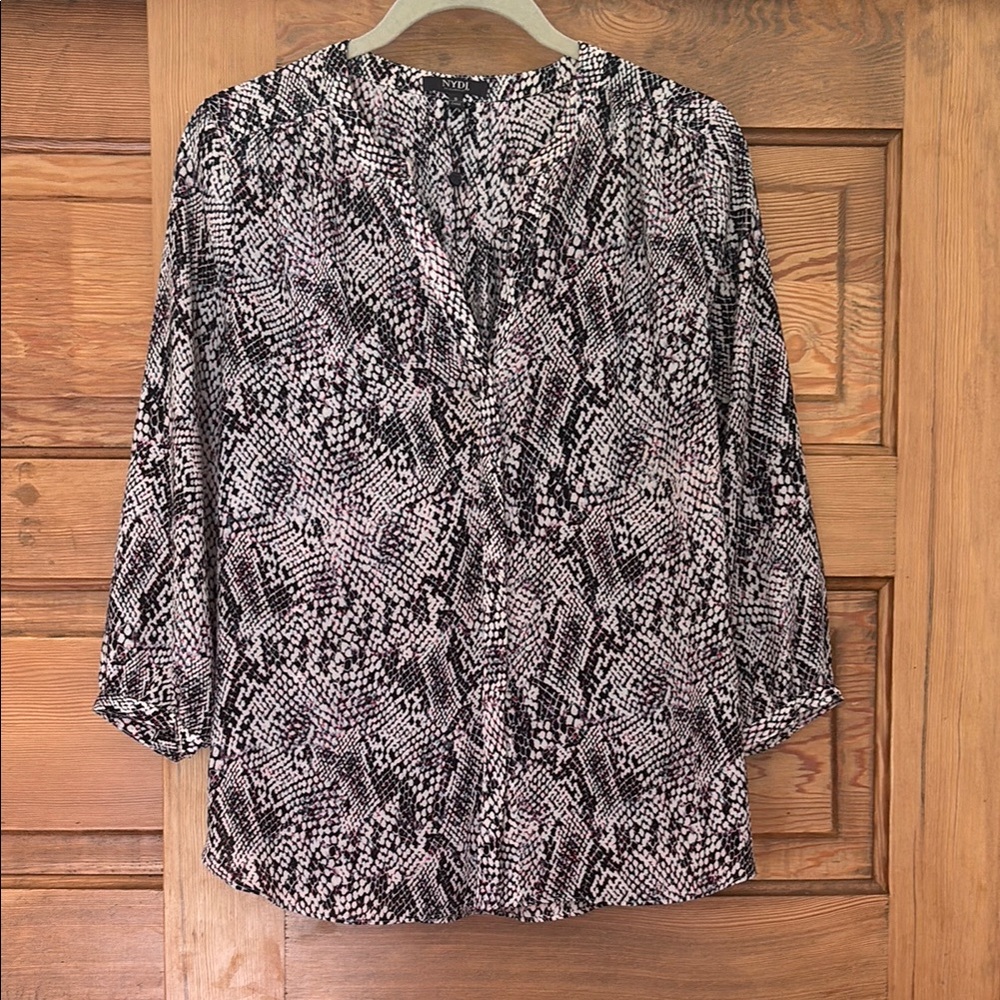 NYDJ Black and White Buttoned Blouse with 3/4 Sleeves